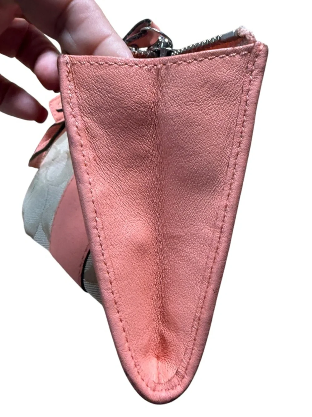 Coach Vintage Y2K Wristlet Pink/ Coral color Signature C Jaquard Canvas Leather - Picture 8 of 14
